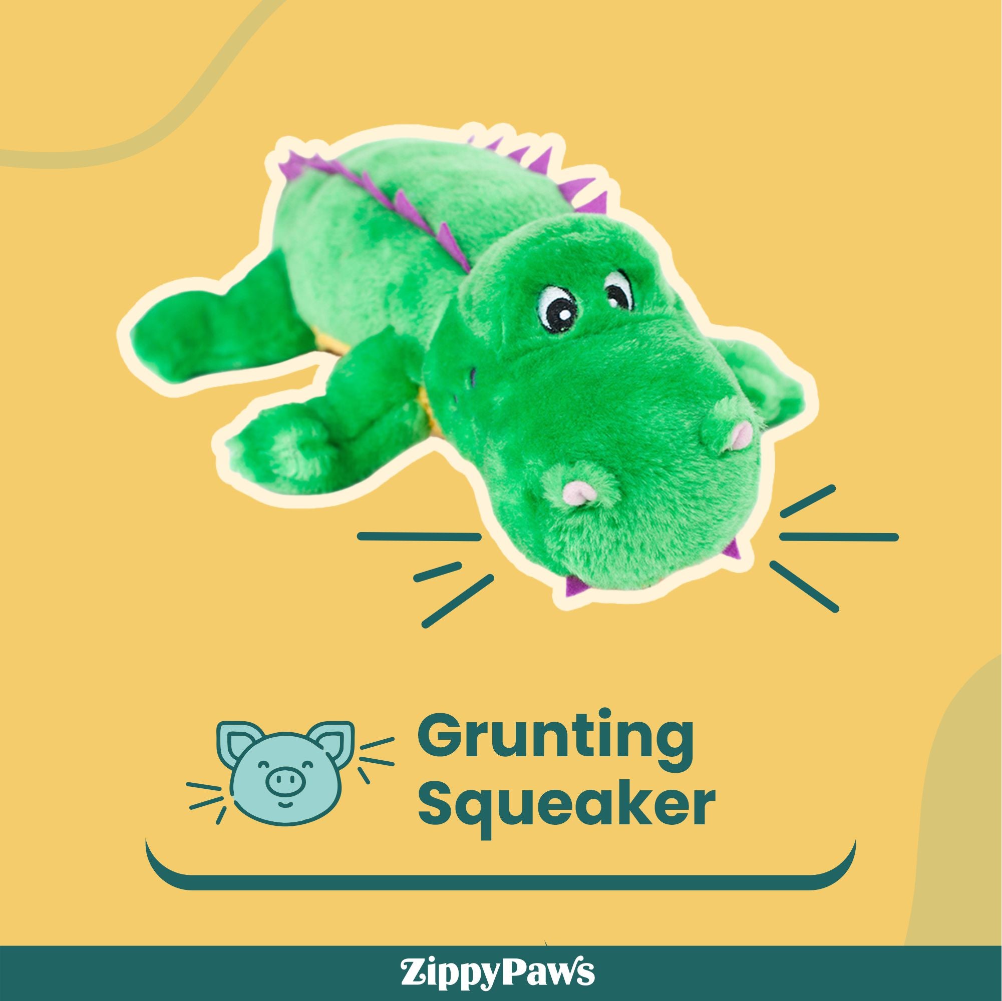 Zippy Paws Alvin the Alligator Grunterz Plush Toy for Dogs image 2