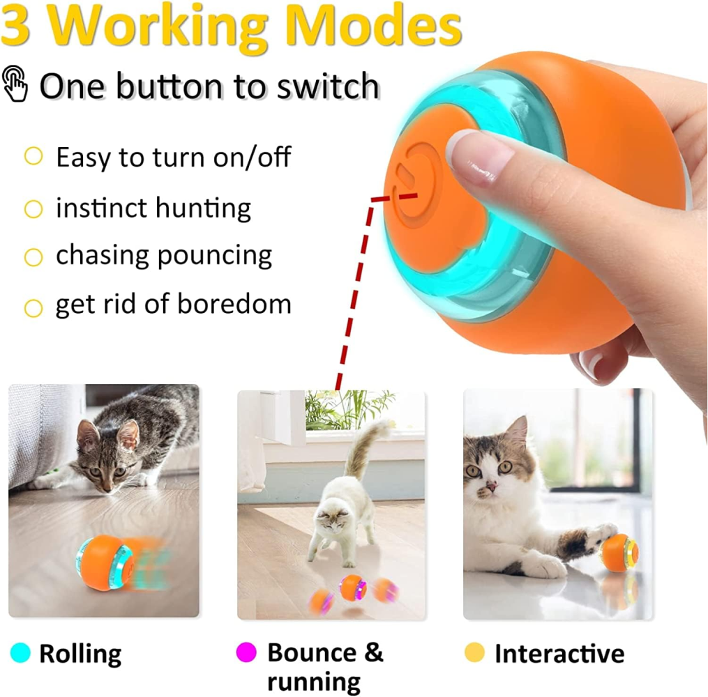 Goofy Tails Smart Interactive Ball Toy for Cats (Orange) image 5