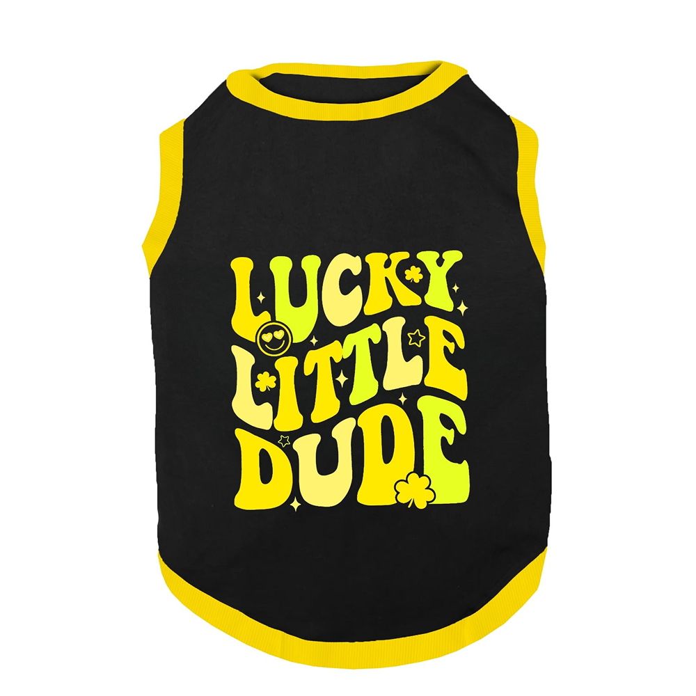 PawsIndia Lucky Little Dude Printed with Ribbed Sleeves TShirt for Dogs (Black) image 2