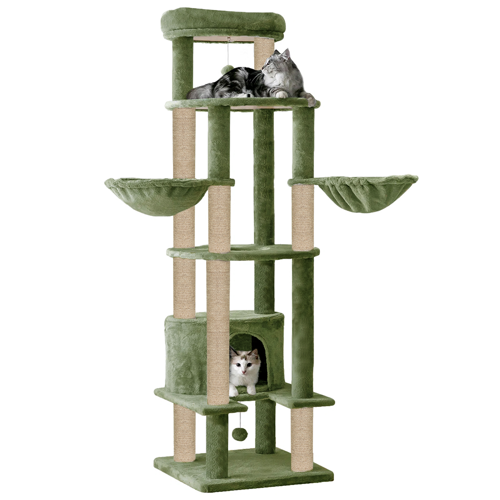 Furrlovers Multi Level Cat Tree Tower with Scratching Posts, Hammock & Condo (Green) image 1