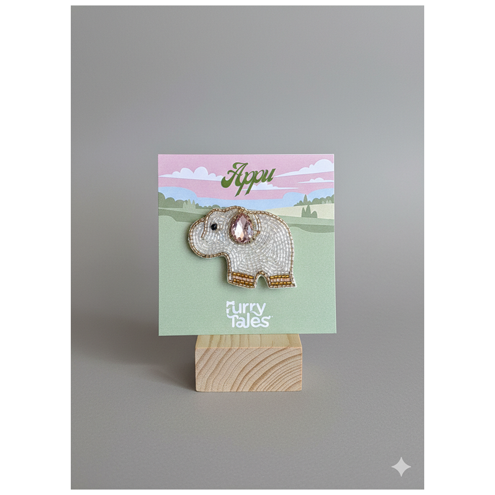 Furry Tales Artisan Handcrafted Appu Pet Theme Decorative Brooch (White and pink)