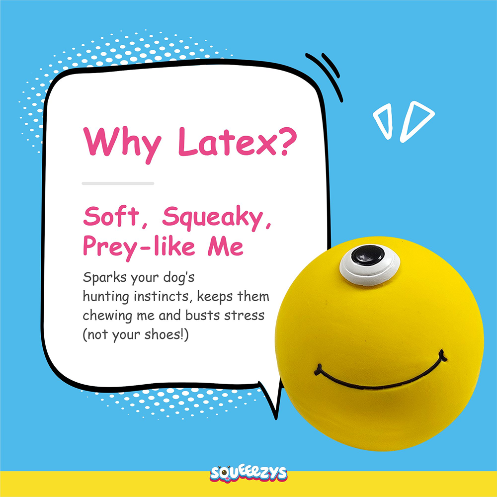 Squeeezys Latex Monster Ball Chew Toy for Dogs (Yellow) image 5