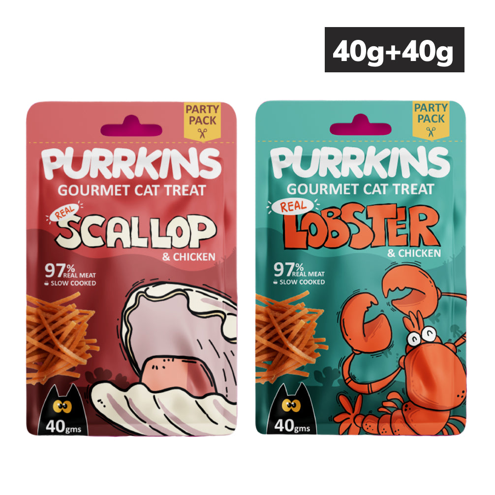 Purrkins Scallop & Chicken and Lobster & Chicken Soft Jerky Combo Cat Treats