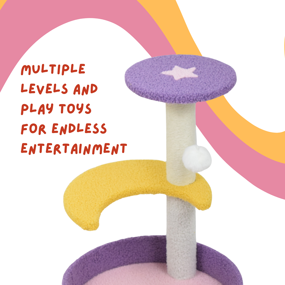 FurryLiving Astra 3Level Cat Tree for Cats & Kittens with Scratching Post and Hanging Toy for Cats image 4
