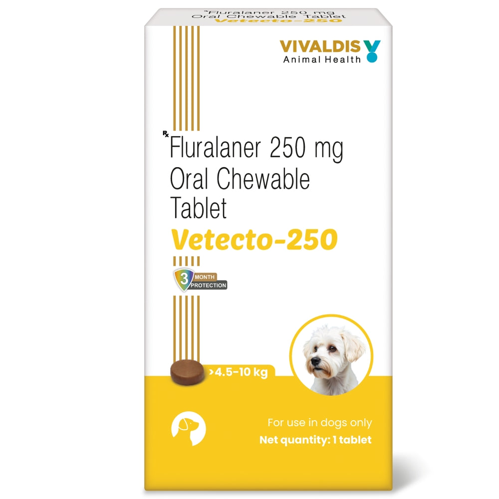 Vivaldis Vetecto 250 (Fluralaner) chewable Tick & Flea tablet for Dogs (4.5 to 10 kg) image 1