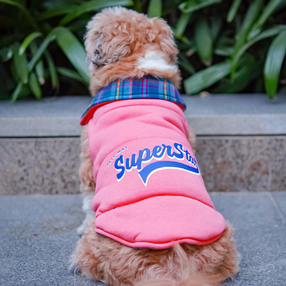 Pets Way Superstar Reversible Check Winter Jacket for Dogs (Coral)