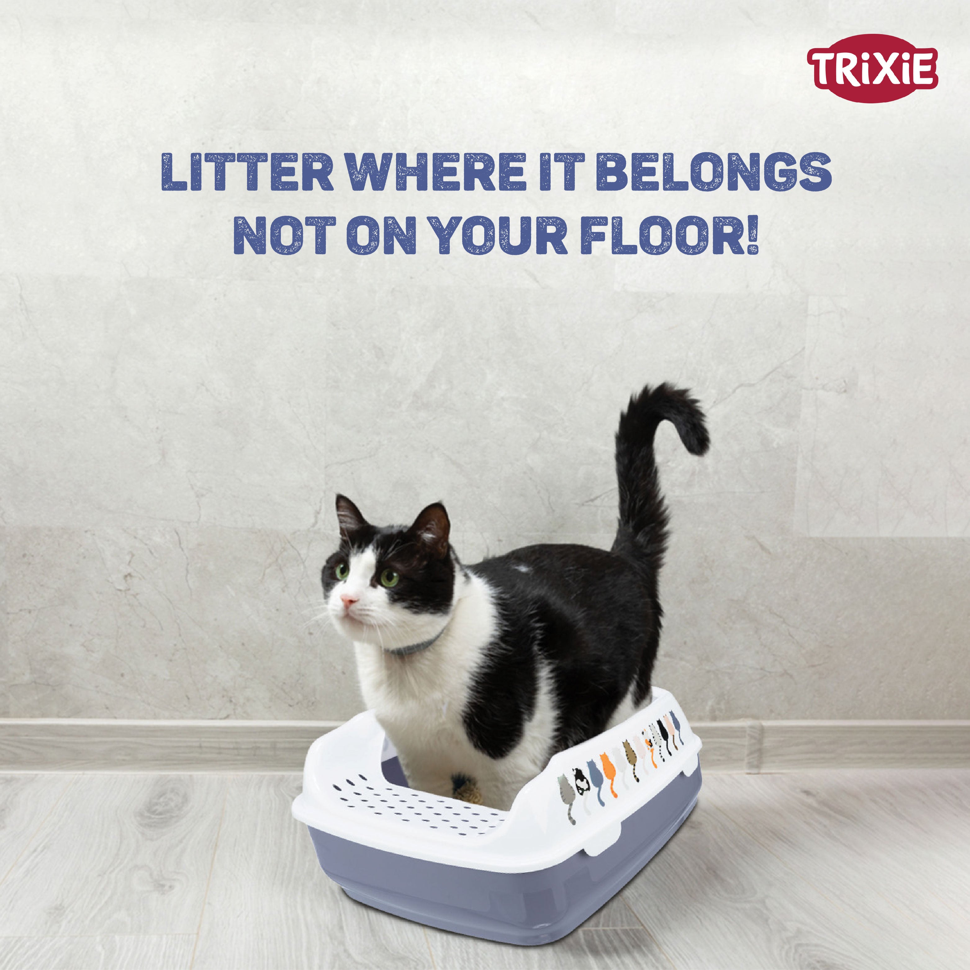 Trixie Delio Litter Tray with Rim for Cats (Grey/White) image 2