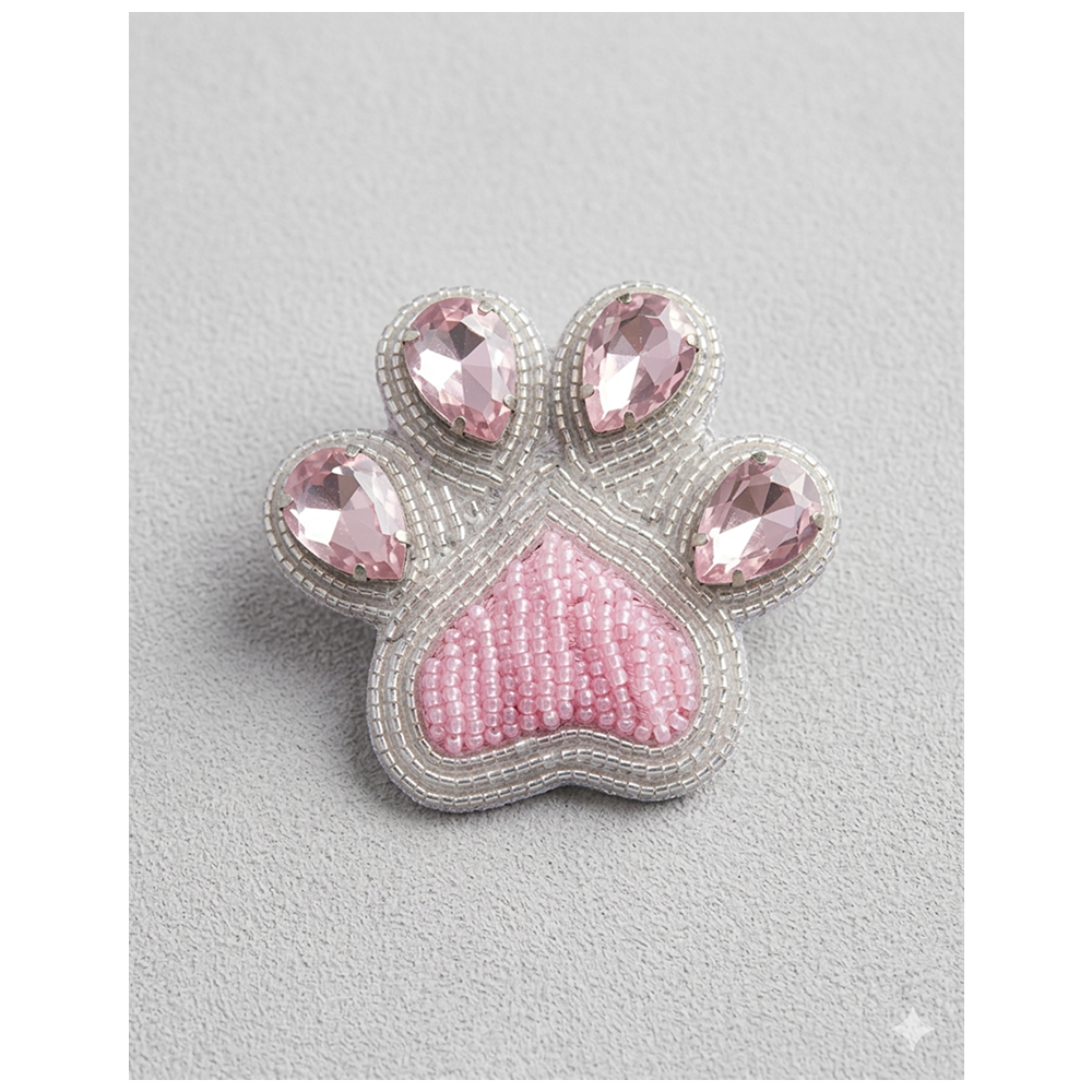 Furry Tales Artisan Handcrafted Paw White Pet Theme Decorative Brooch (White and pink)