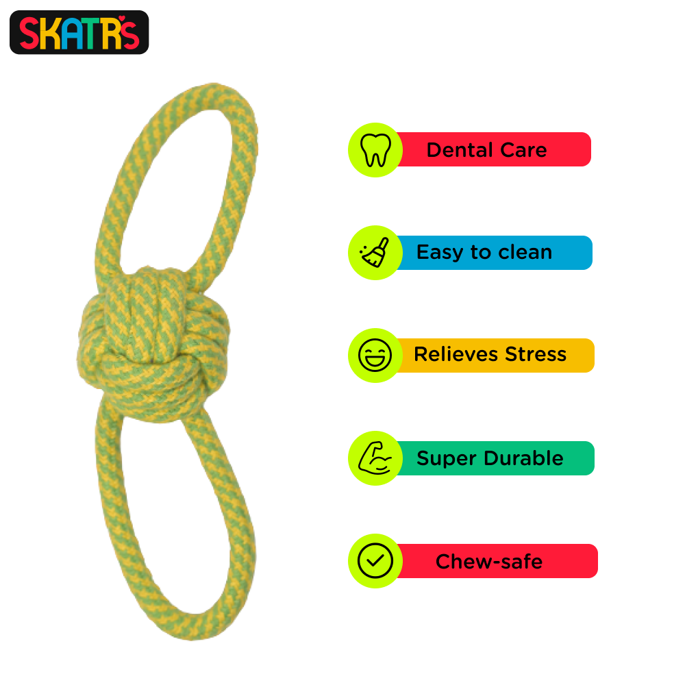 Skatrs Double Loop Knotted Rope Chew Toy for Dogs and Cats (Green/Yellow) image 3