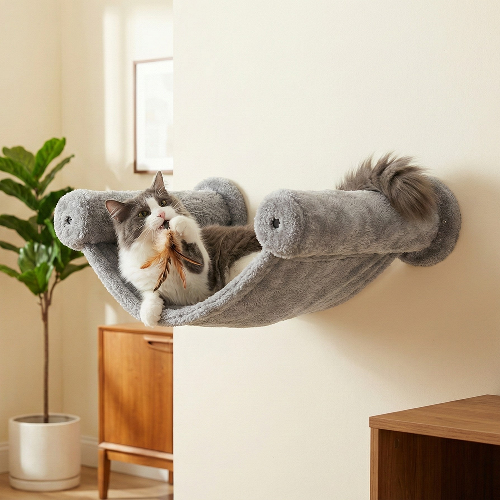 Furrlovers Wall Mounted Hammock with Plush Fabric for Cats (Grey)
