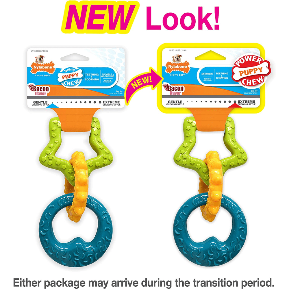 Nylabone Bacon Flavoured Puppy Chew Teething Ring Toy for Dogs (Green, Yellow, Blue) image 3