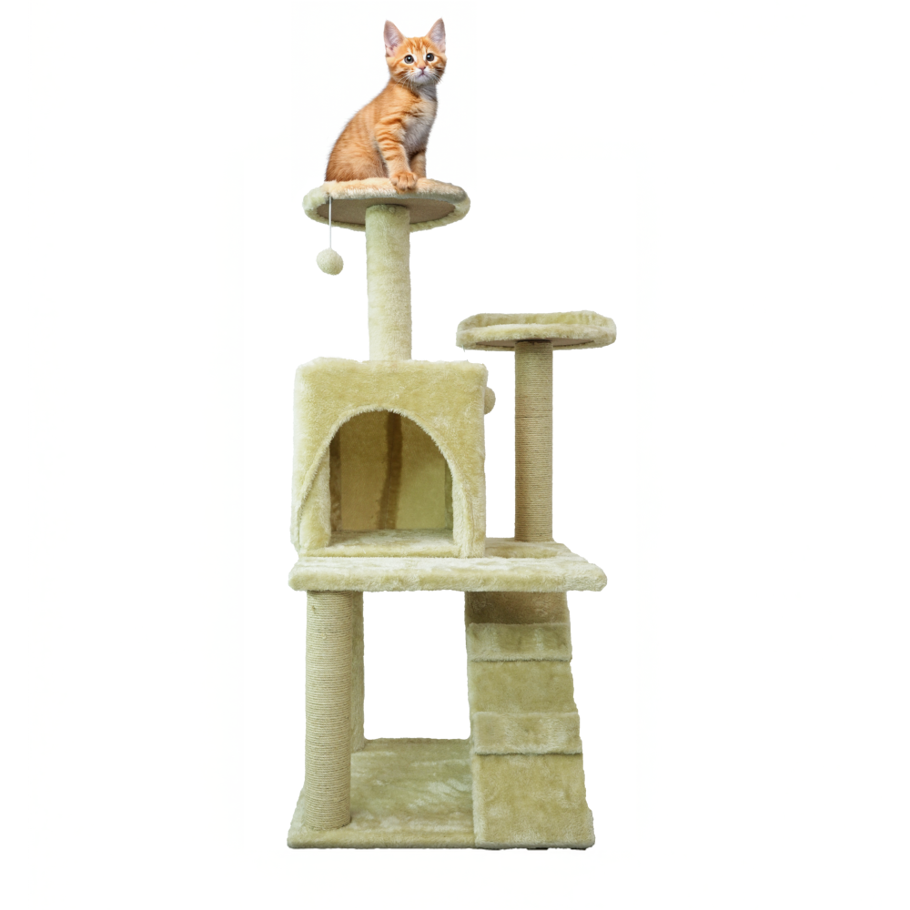 Skatrs Kitty Kastle Multi Level Cat Tree with Condo, Scratching Post, Platform and Ladder Toy (Beige) image 7