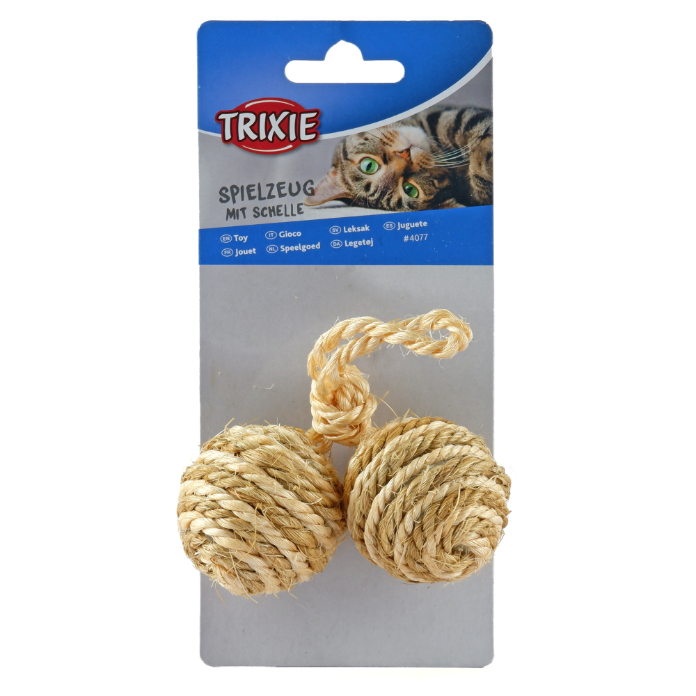 Trixie 2 Sisal Balls on a Rope with Bell Toy for Cats (Brown) image 2