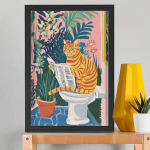 EverythingBoho The News Hungry Cat Wall Art (Black)