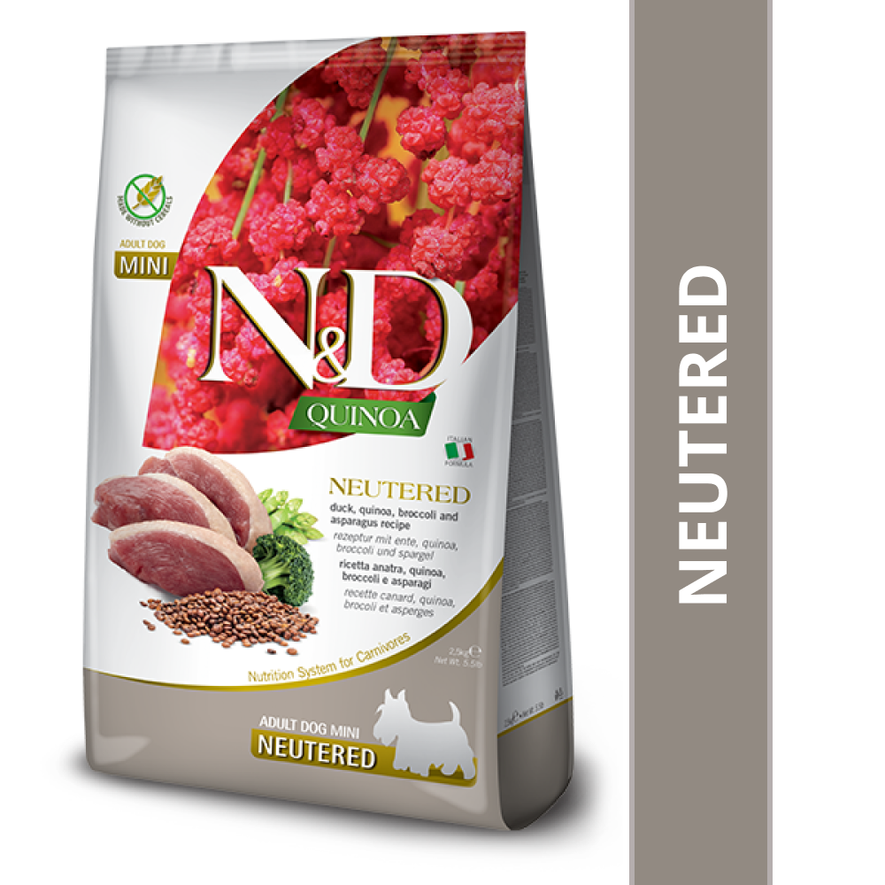 Farmina N&D Neutered Quinoa Duck, Broccoli & Asparagus Adult Mini Dog Dry Food image 2