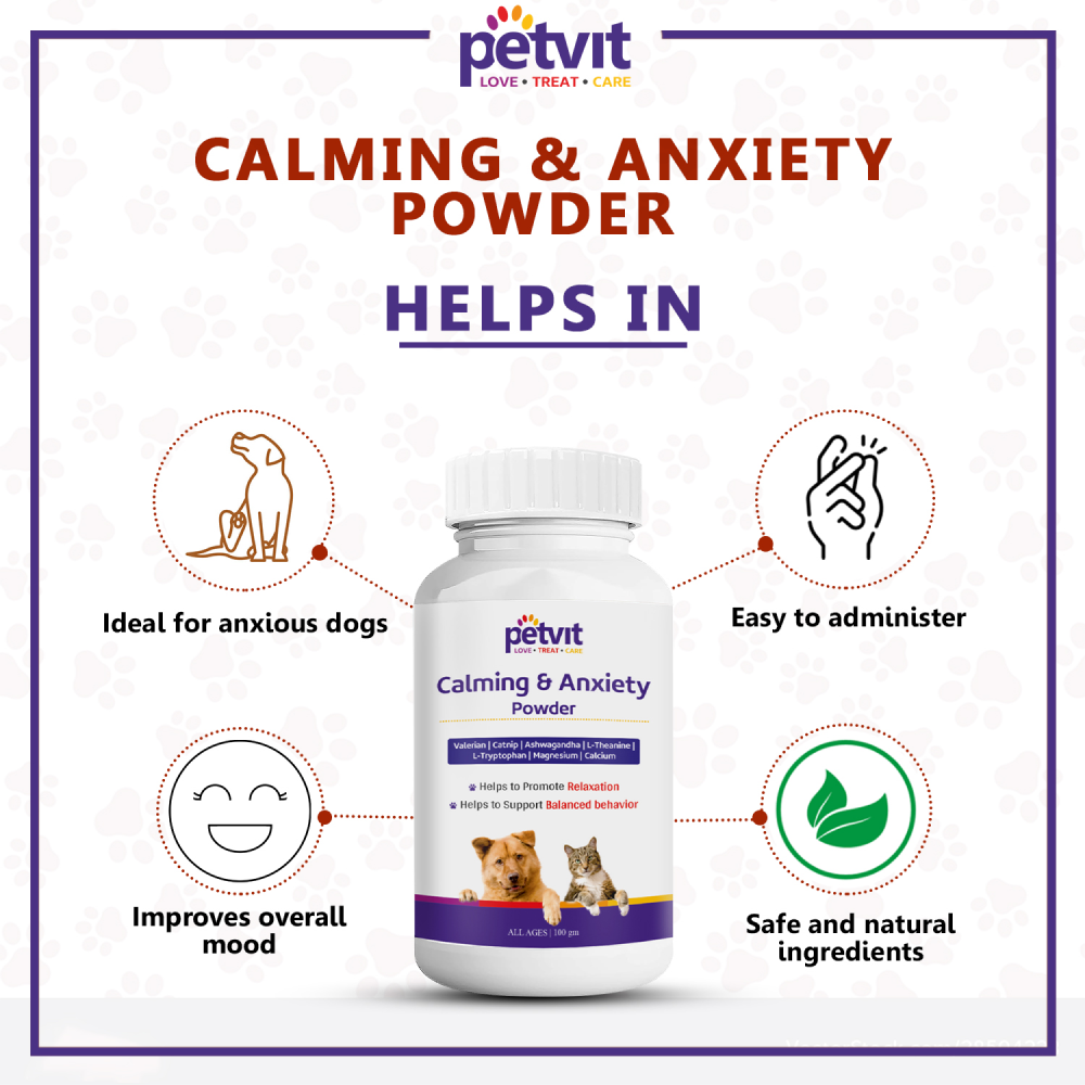 Petvit Calming & Anxiety Powder to Reduce Stress, Aggression & Anxiety for Dogs and Cats image 2