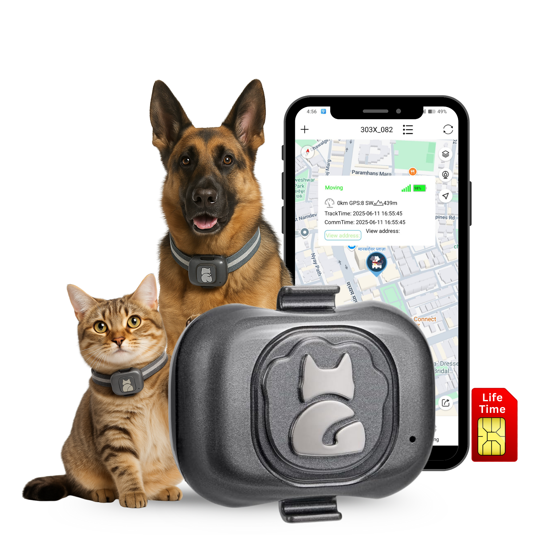 FeTaca G16 Smart 2G GPS Waterproof Mini Collar Tracker with Free Life Time Tracking & App Subscription for Dogs and Cats (Grey)