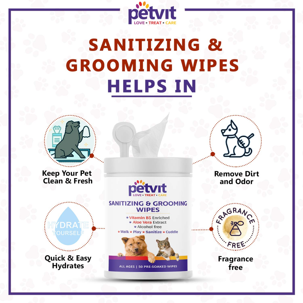 Petvit Sanitizing & Grooming Wipes for Dogs and Cats (Pack of 2) image 4