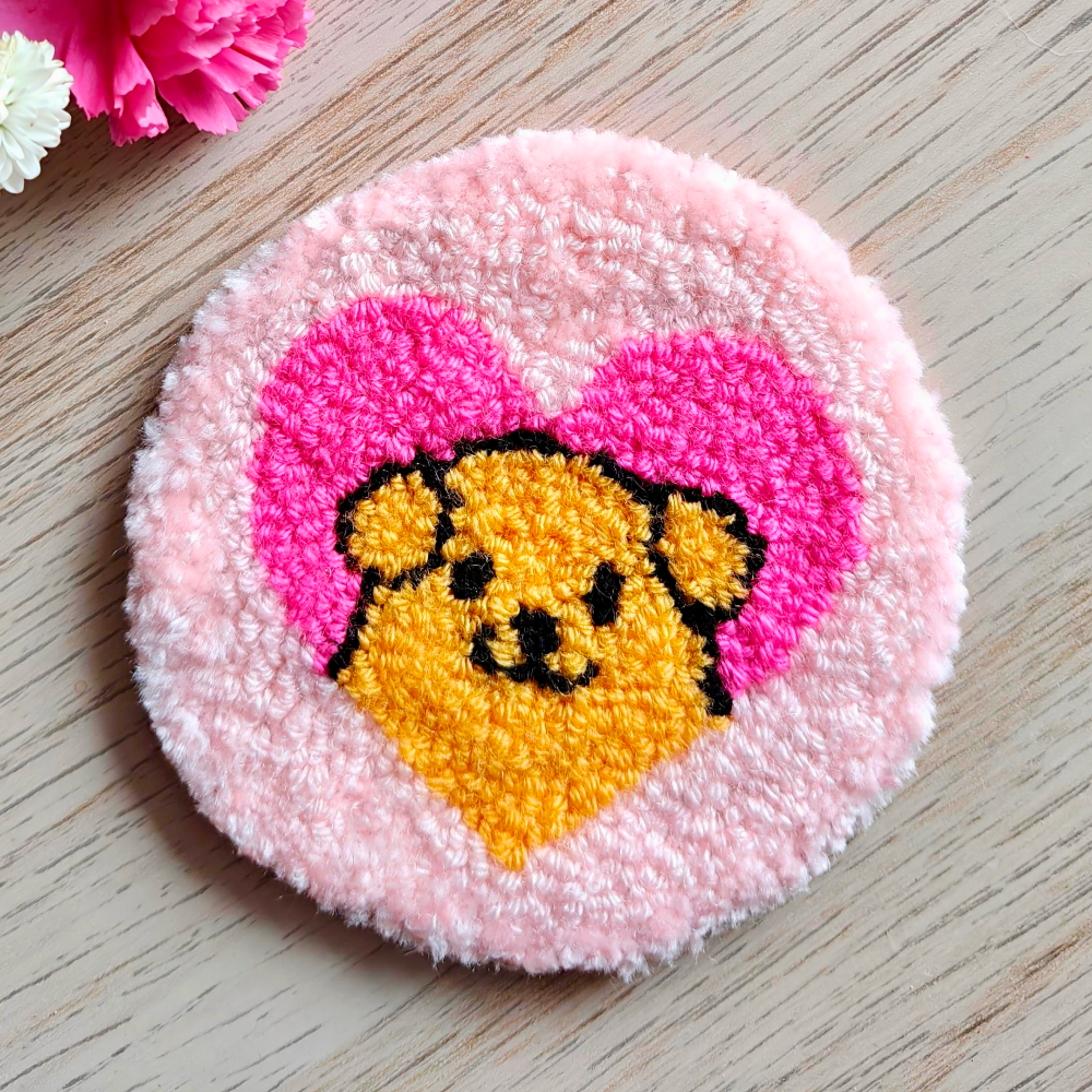 Furry Tales Custard Dog Handtufted Coaster image 1