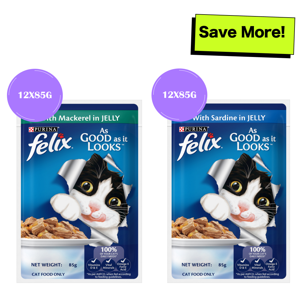 Purina Felix with Mackerel in Jelly and Sardine with Jelly Adult Cat Wet Food Combo