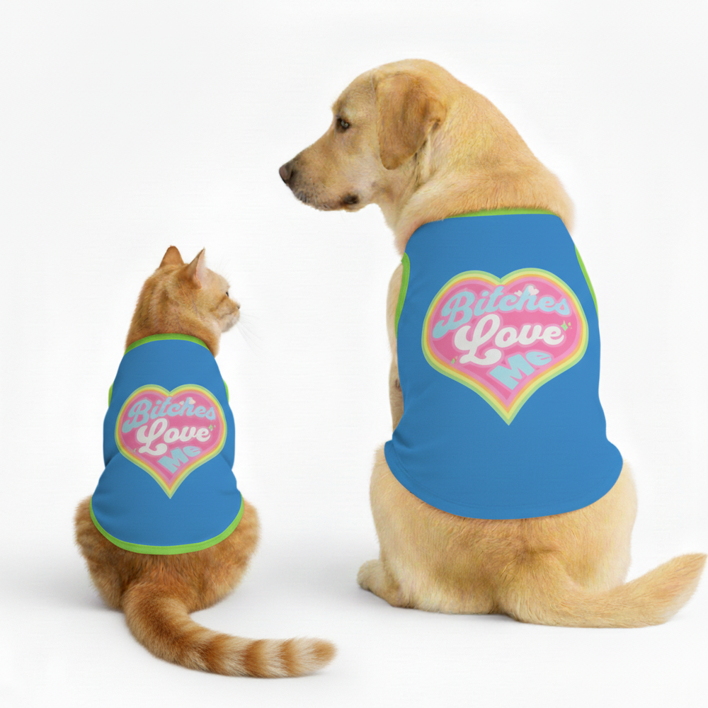 Skatrs Bitches Love Me Printed Summer Cotton T Shirt for Dogs and Cats (Blue)