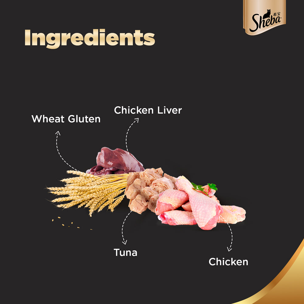 Sheba Chicken With Tuna In Gravy Premium Adult Cat Wet Food and Chicken All Life Stage Cat Dry Food Combo image 4