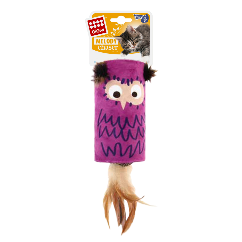 GiGwi Melody Tube Owl Toy for Cats (Violet & Brown) image 5