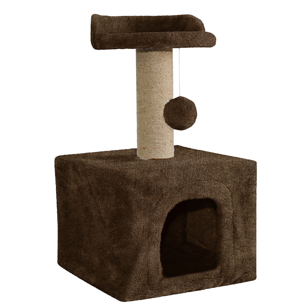 Furrlovers Soft Fur Condo Cat Tree with Sisal/Jute Scratching Post & Hanging Ball (Brown)