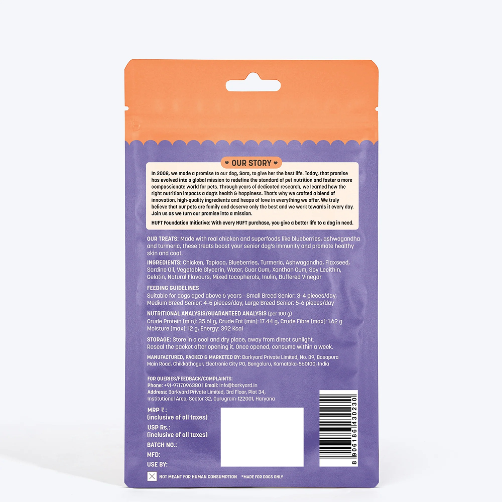 HUFT Yum Nums Grain Free Chicken, Blueberries & Ashwagandha Soft & Chewy Sticks Senior Dog Treats image 7
