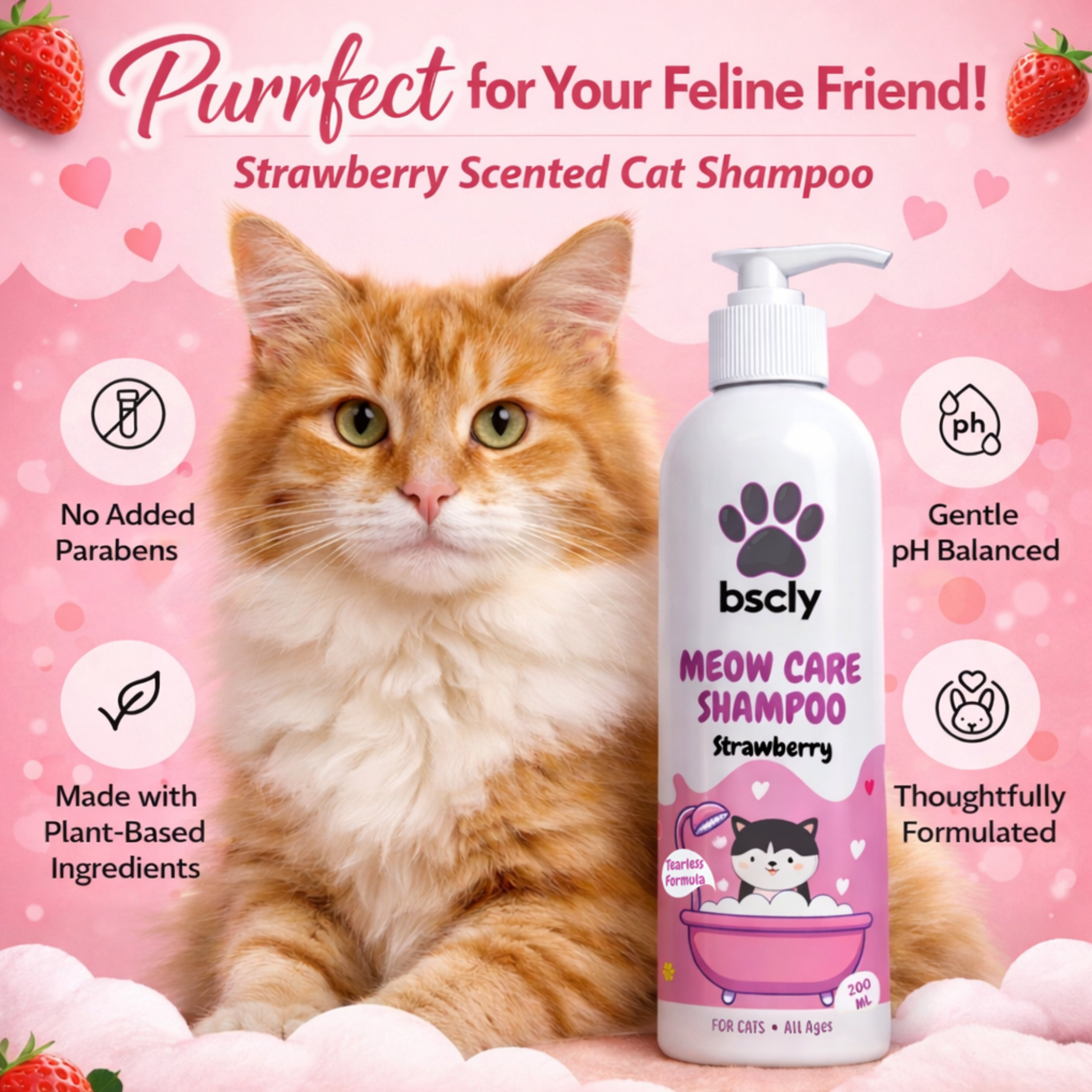 Bscly Strawberry Meow Care Shampoo for Cats image 5