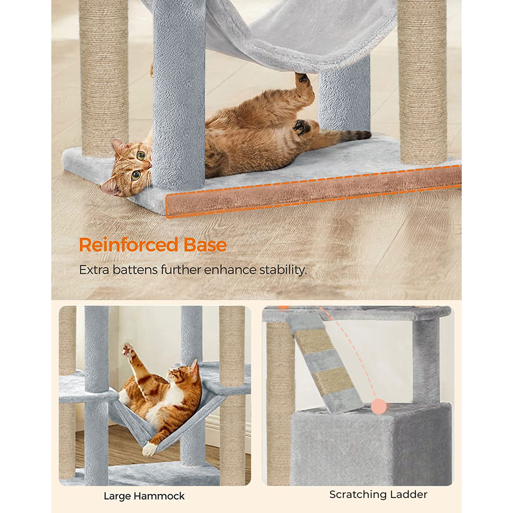Furrlovers Multi Storey Cat Tree with Hammock, Condo & Sisal Scratching Posts (Grey) image 6