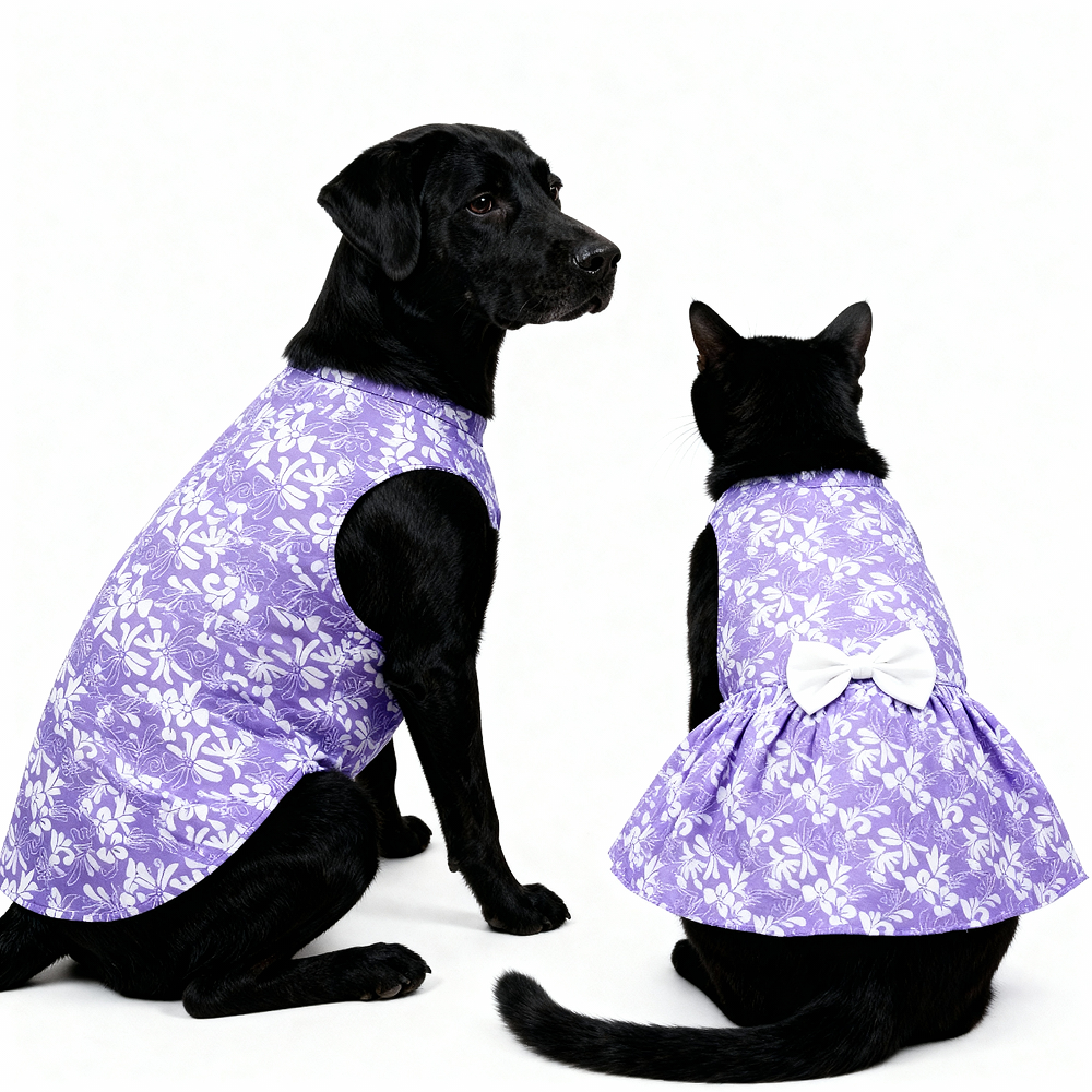 Skatrs Cotton Dress for Dogs and Cats (Lavender and White)