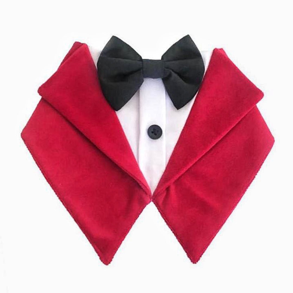 Dogobow Velvet Tuxedo Vest Bandana for Dogs (Red) (Get a Bow Free) image 3