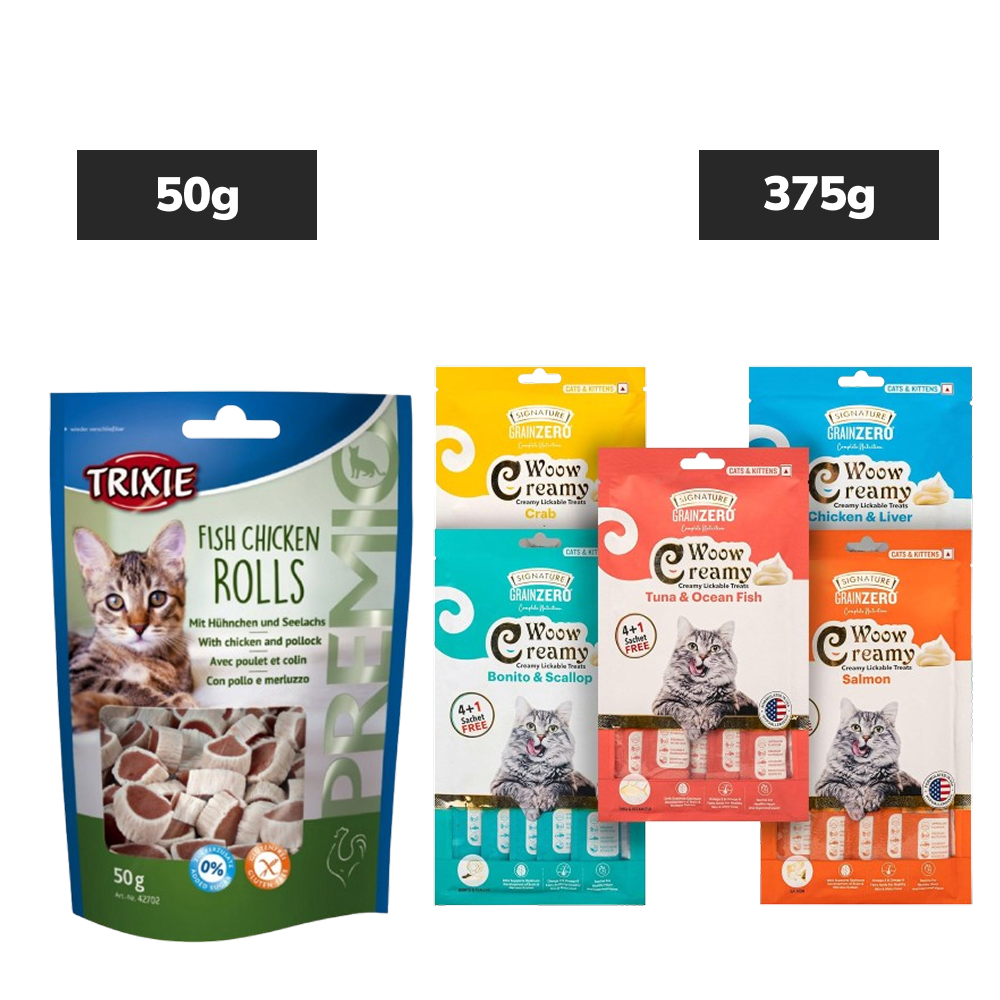Trixie Premio Fish Chicken Rolls Treats, Signature Grain Zero 5 Flavor Lickable Creamy Cats Treat Combo