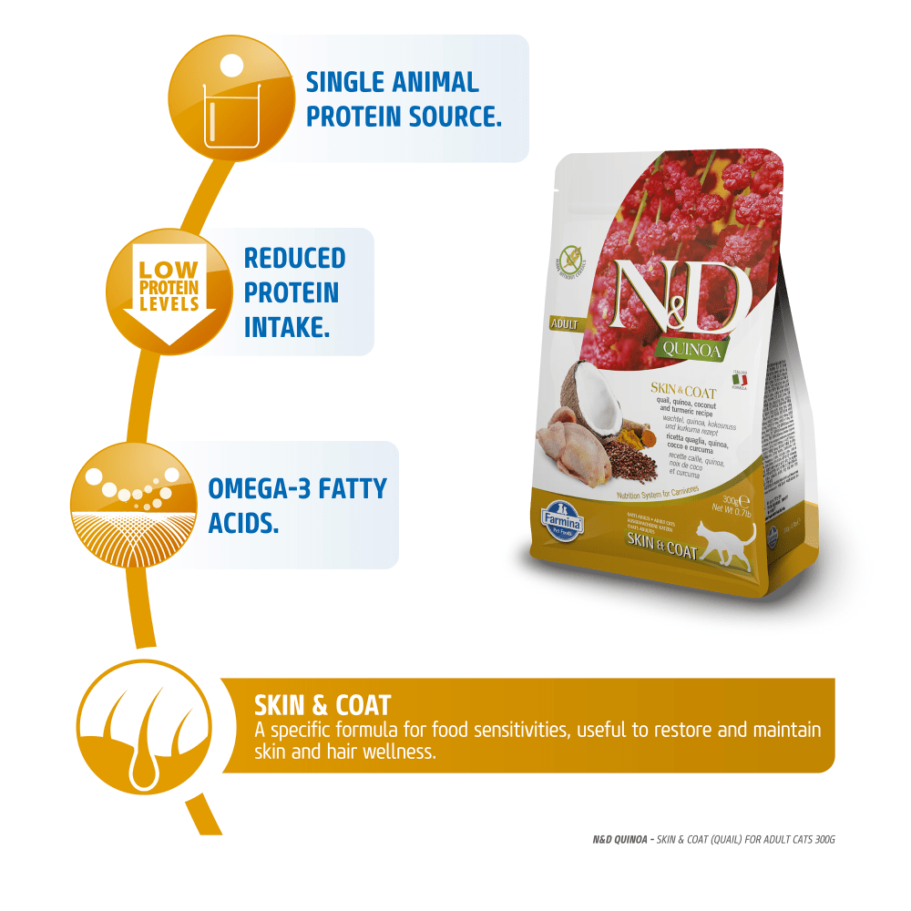 Farmina N&D Quinoa Quail Coconut & Turmeric Skin & Coat Grain Free Adult Cat Dry Food image 3