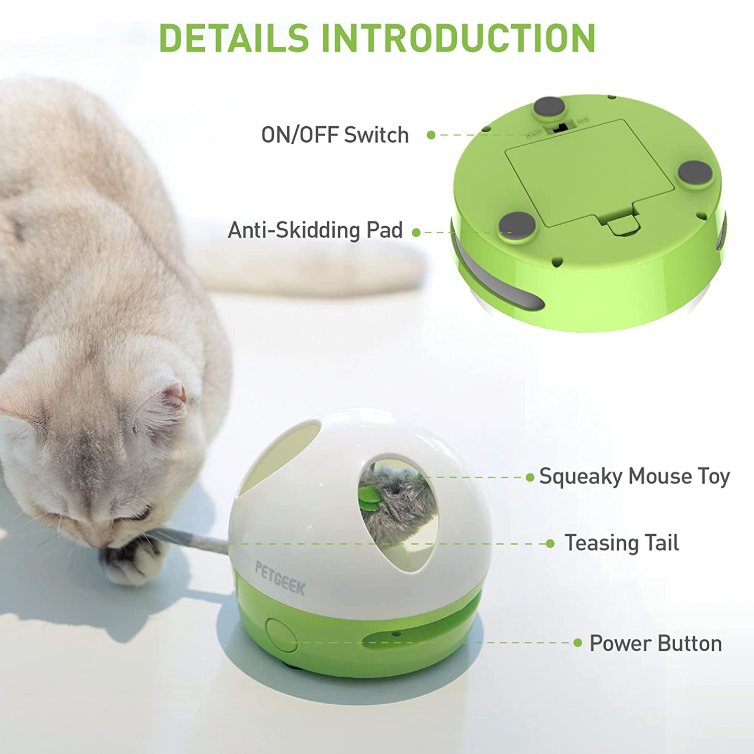 Pet Geek Hiding Mouse for Cats (White/Green) image 7