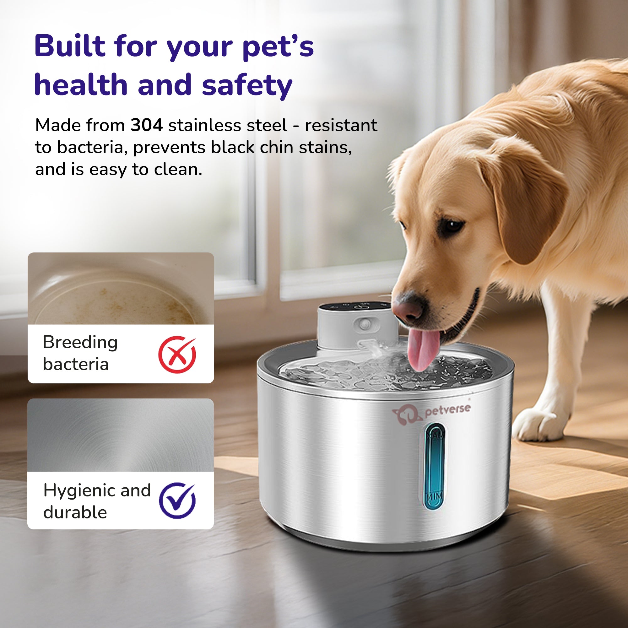 Petverse Smart Motion Sensor Pet Water Fountain for Dogs & Cats (Silver) image 7