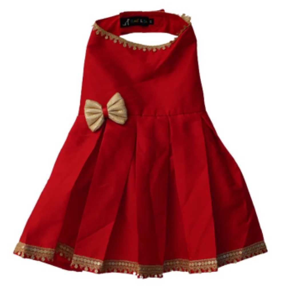 Floof & Co Silk Frock for Dogs (Red & Gold) image 2