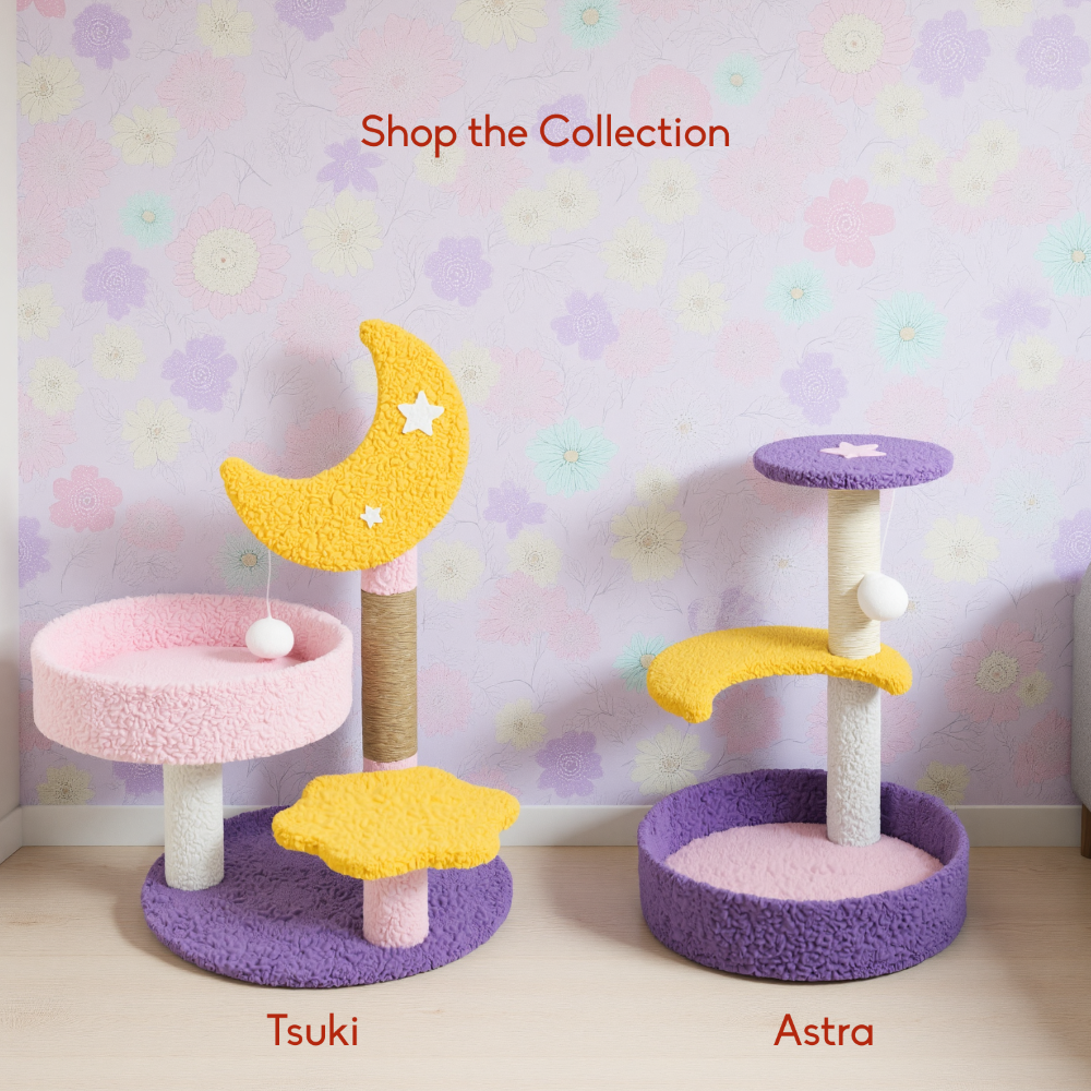 FurryLiving Tsuki Moon Themed Cat Tree 3 Tier Cat and Kitten Scratching Post and Hanging Toy for Cats image 6