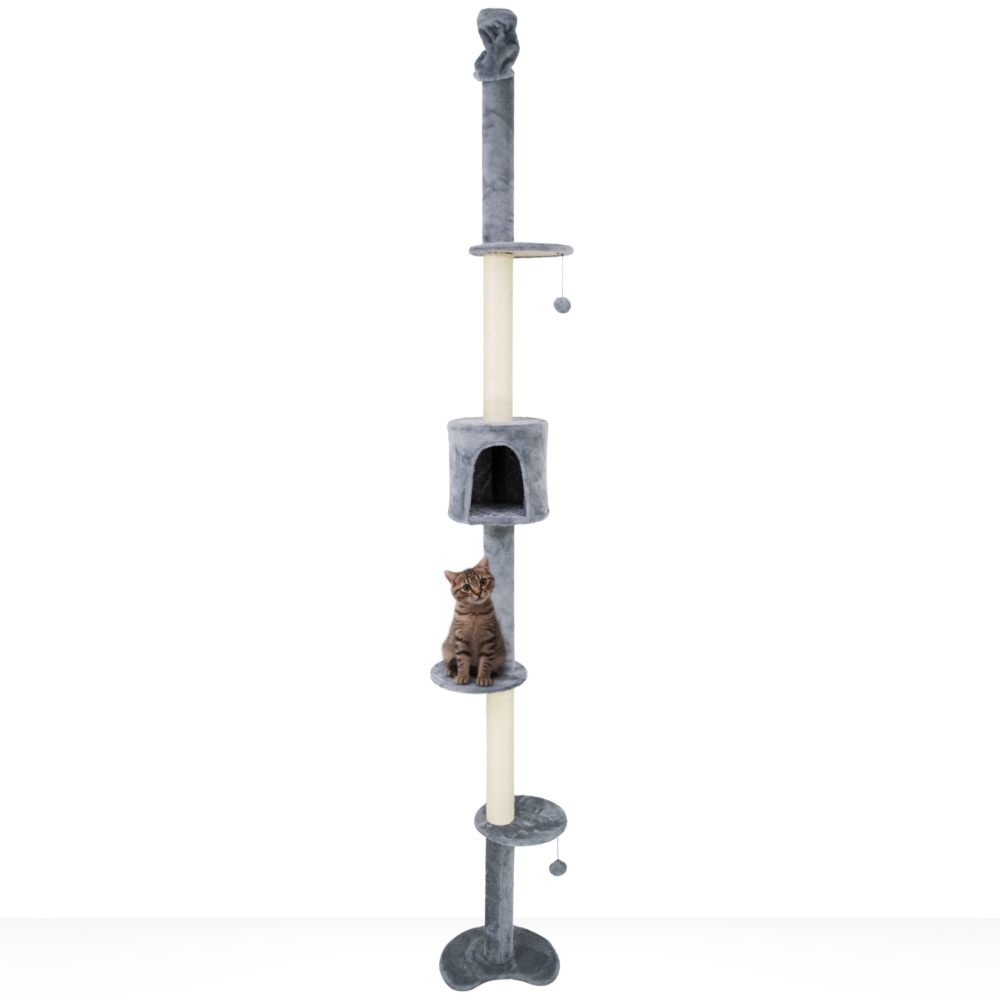 FurryLiving Sora Adjustable Floor to Ceiling with Scratching Posts, Condo and Hanging Toy Cat Tree image 1