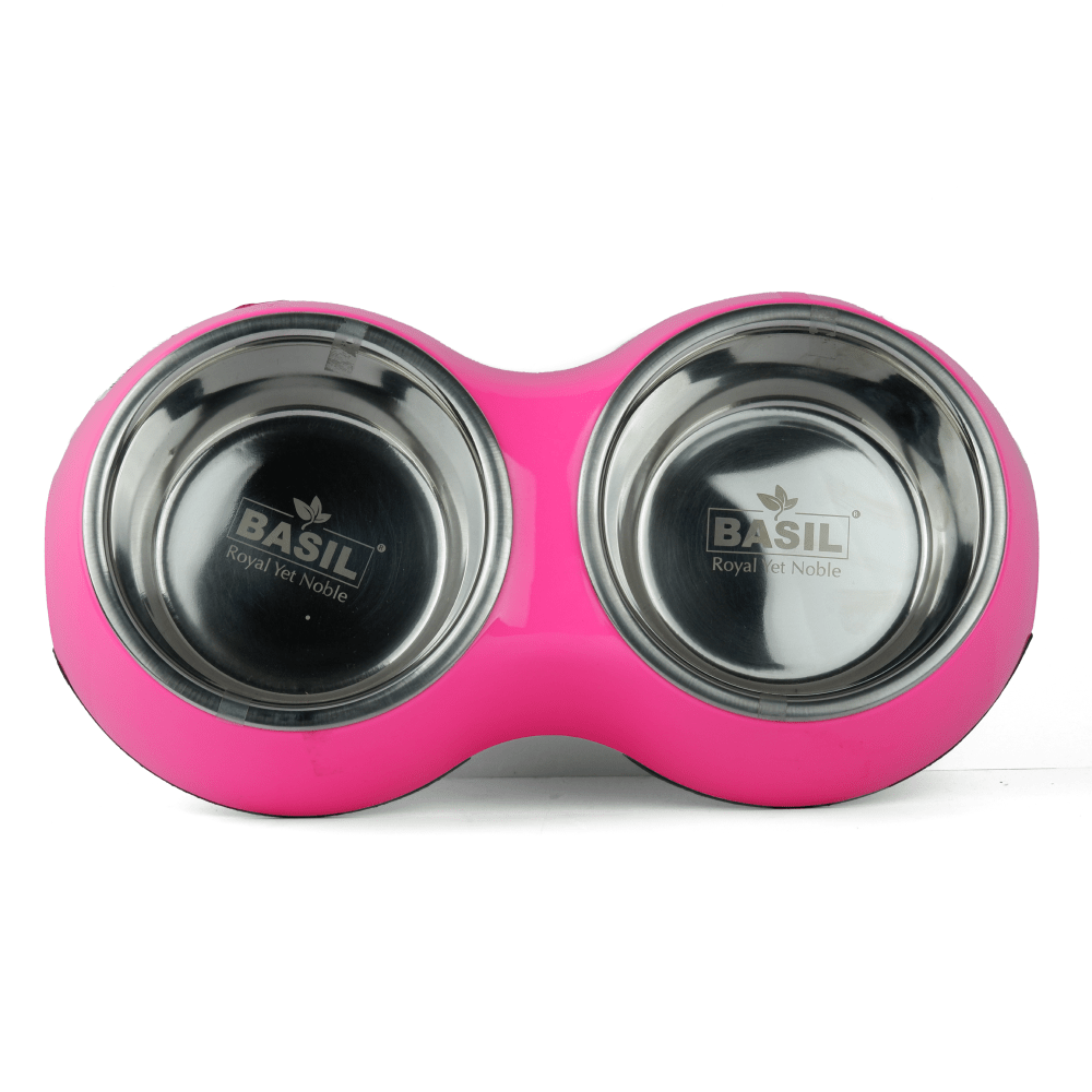 Basil Double Melamine Bowl Dinner Set for Dogs and Cats (Pink) image 5
