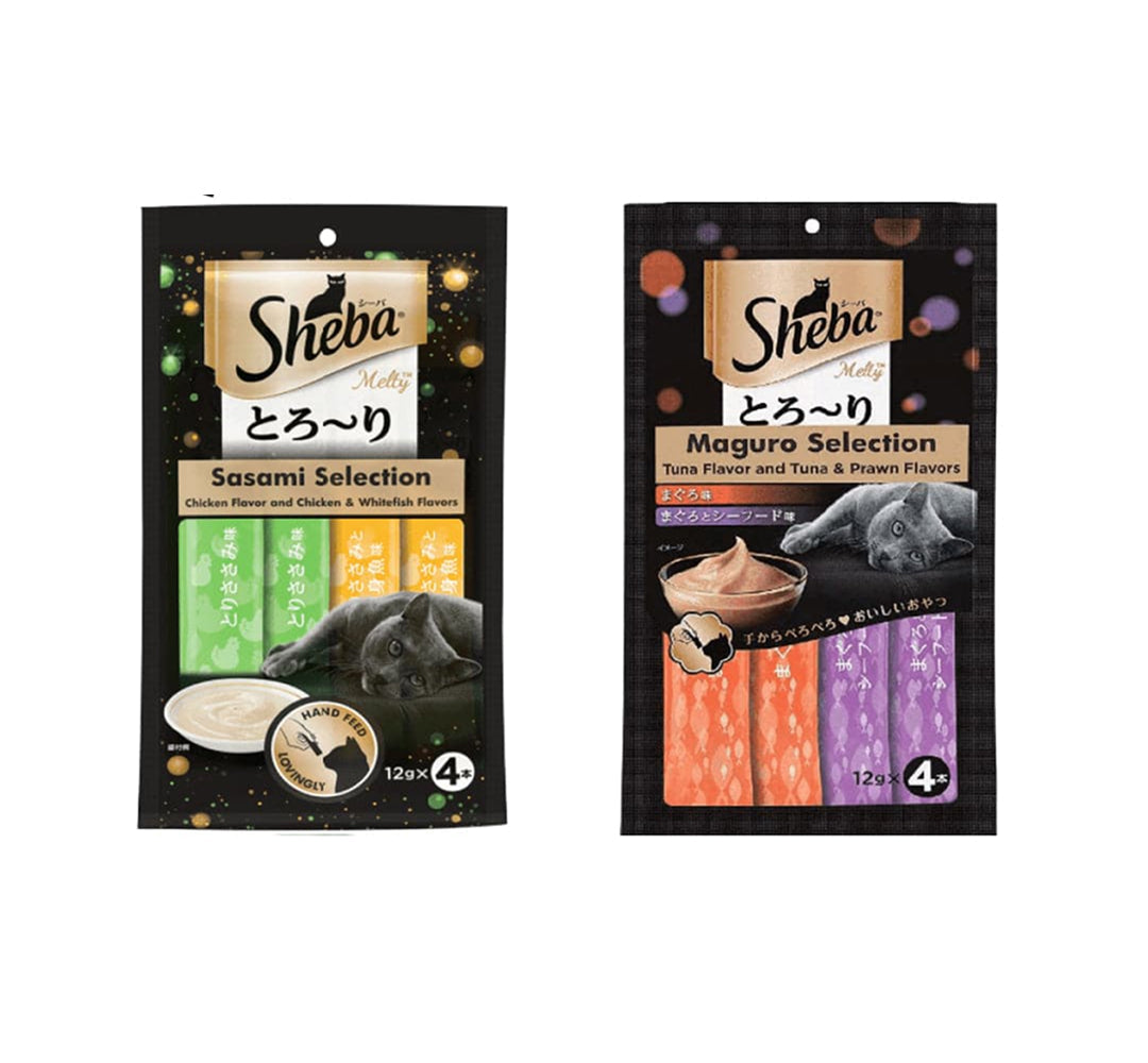 Sheba Tuna Flavor and Tuna & Prawn Maguro and Sheba Chicken & Chicken Whitefish Sasami Melty Premium Treats for Cats Combo image 1