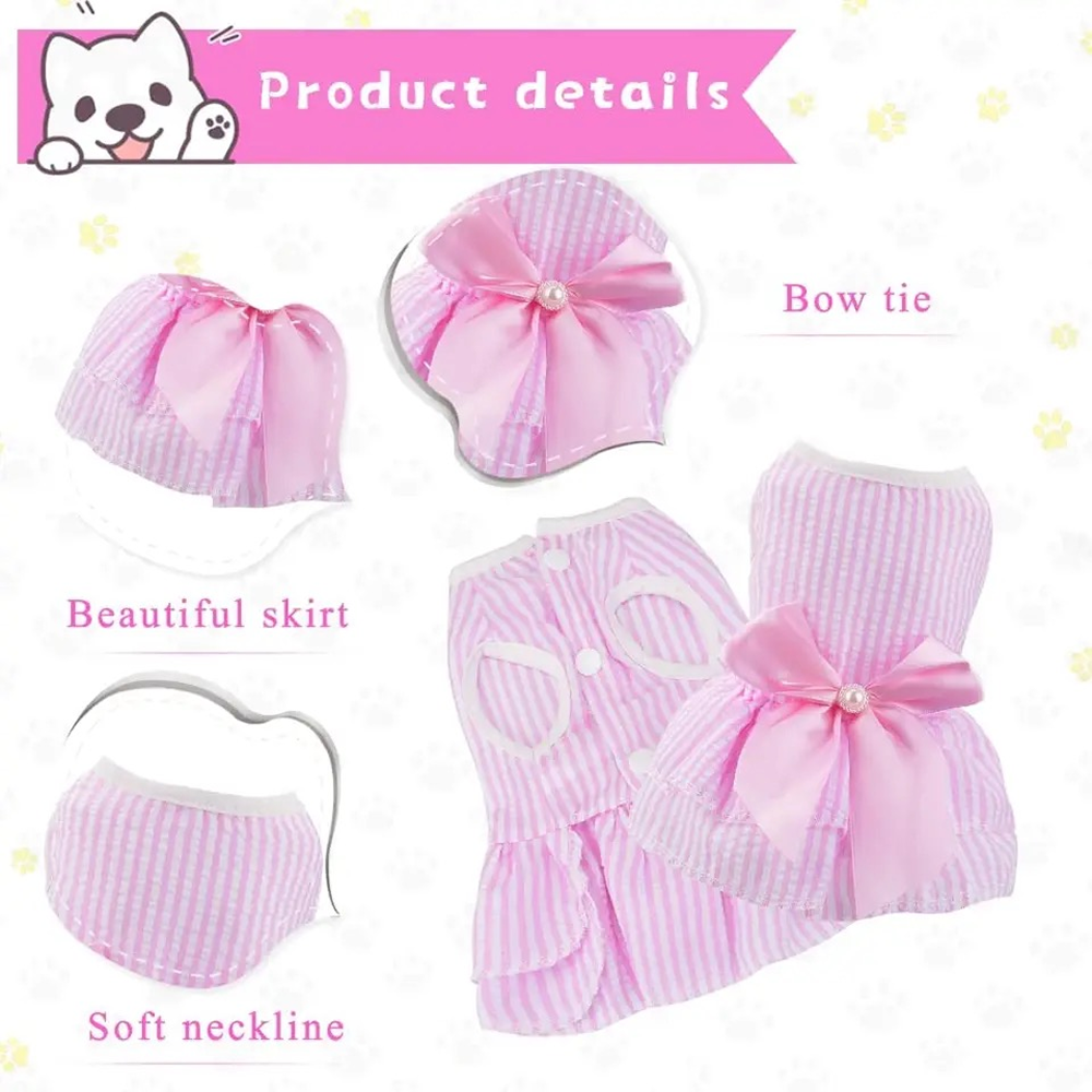 KUTKUT Princess Tutu Striped Dress for Small Breed Dogs & Cats (Pink) image 7