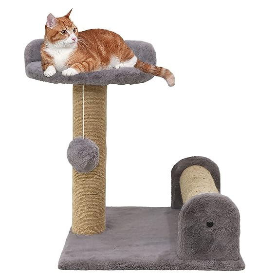 Furrlovers Soft Fur & Dual Jute Rope Scratching Post Tree for Cats (Grey)