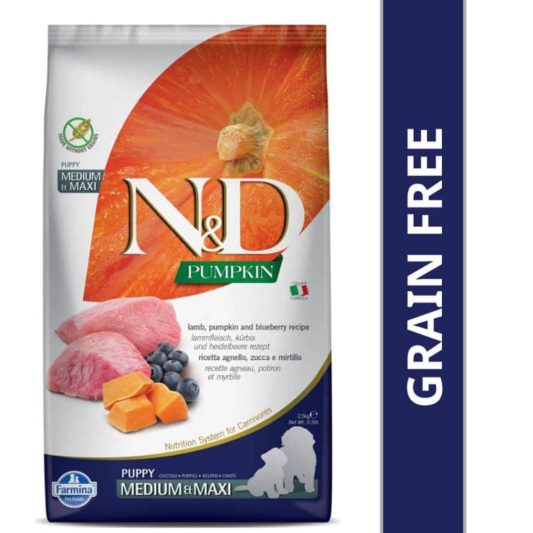 Farmina N&D Pumpkin Lamb & Blueberry Grain Free Puppy Medium Maxi Dog Dry Food (100g)