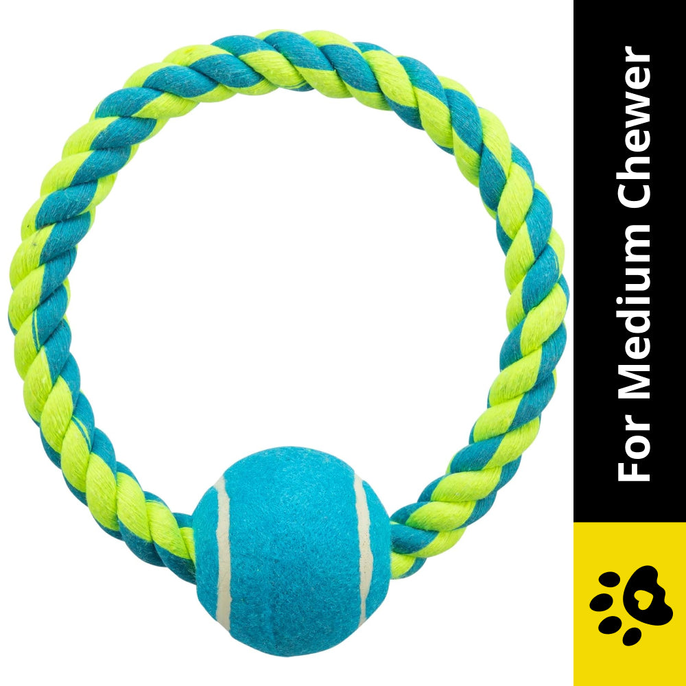 Trixie Rope Ring with Tennis Ball Toy for Dogs (Blue/Green) | For Medium Chewers image 2