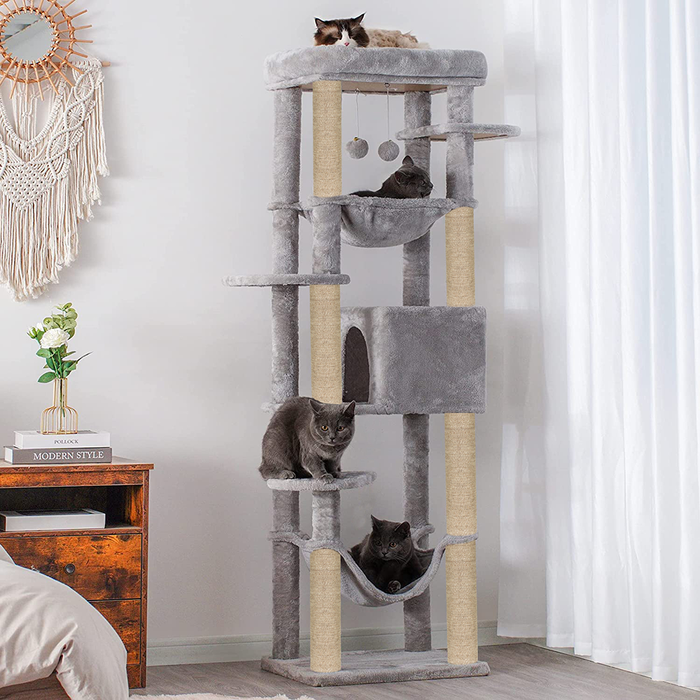 Furrlovers Multilevel Cat Climbing Tower with Top Bed and Multiple Seats (Grey)