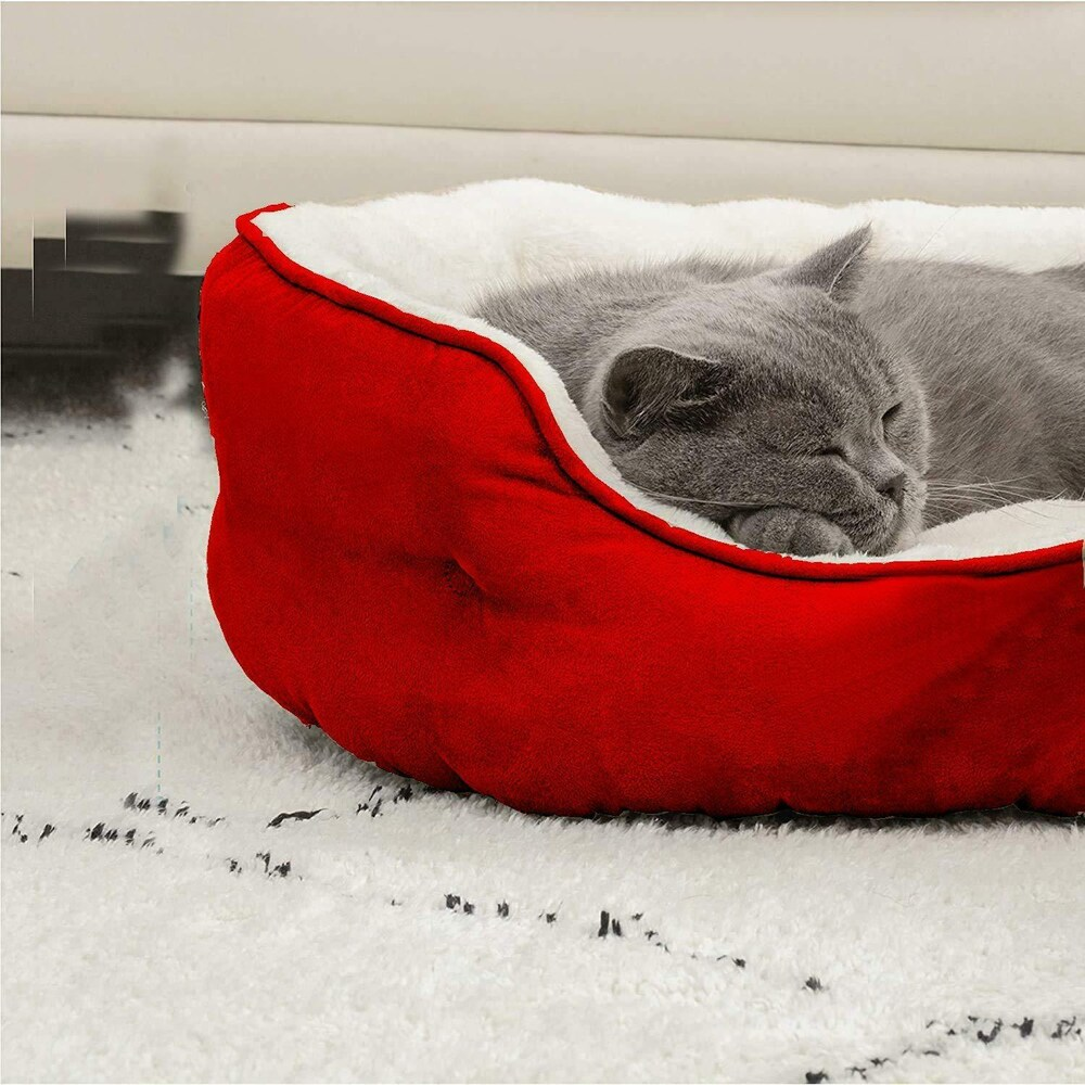Fluffy's Pawsome Round Washable Bed for Dogs and Cats (Red) image 6