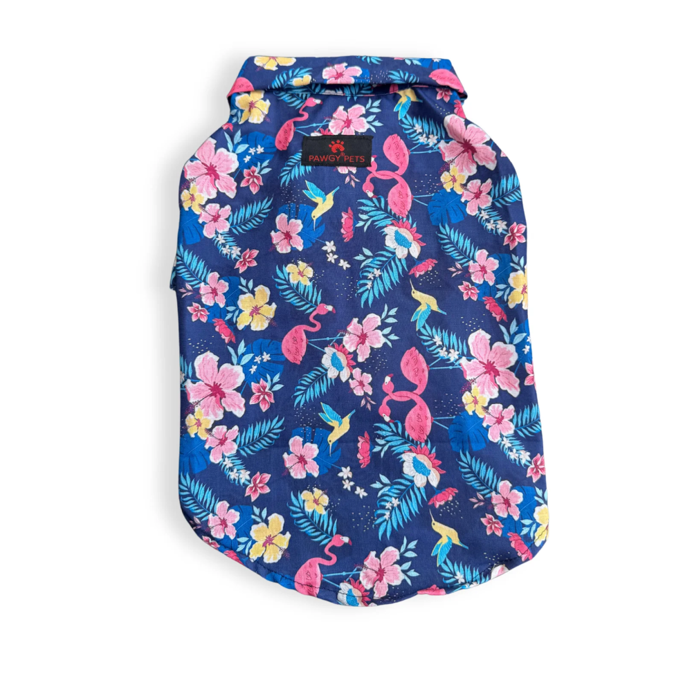 Pawgypets Hawaiian Flamingo Shirt for Dogs (Navy Blue) image 4