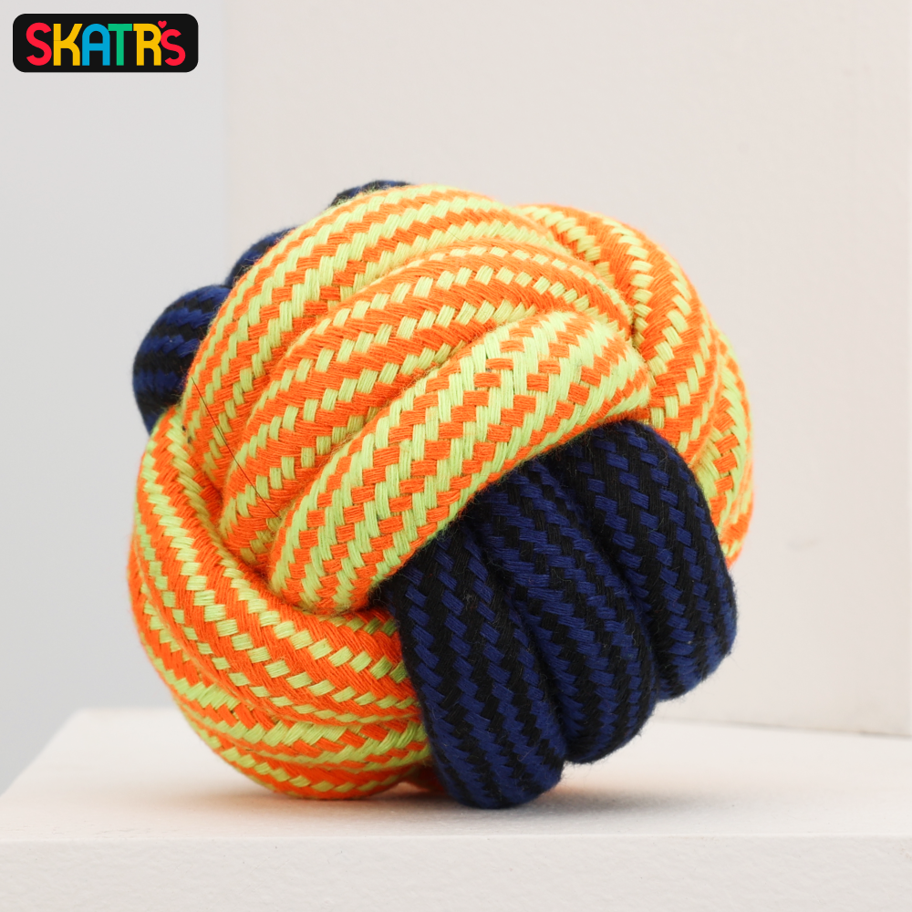 Skatrs Ball Shaped Twisted Rope Chew Toy for Dogs and Cats (Yellow/Blue) image 4